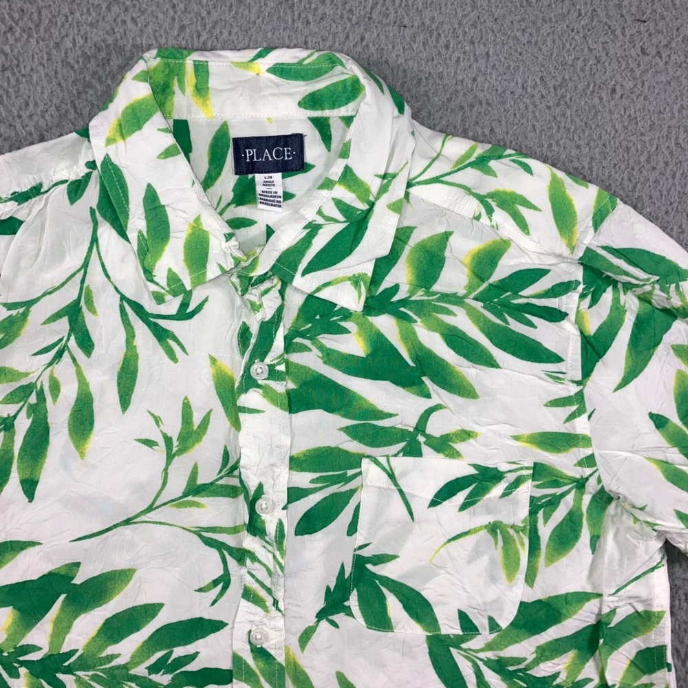 Hawaiian Shirt Men L Large Lightweight Green‎ Tropical Leaf Print S/S Beach Vaca